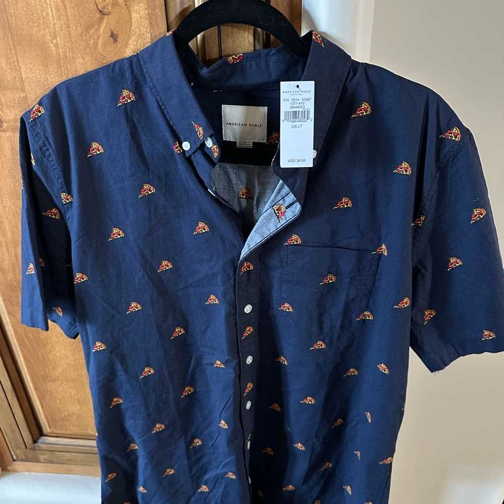 American Eagle Outfitters Dark Blue Pizza Print Shirt